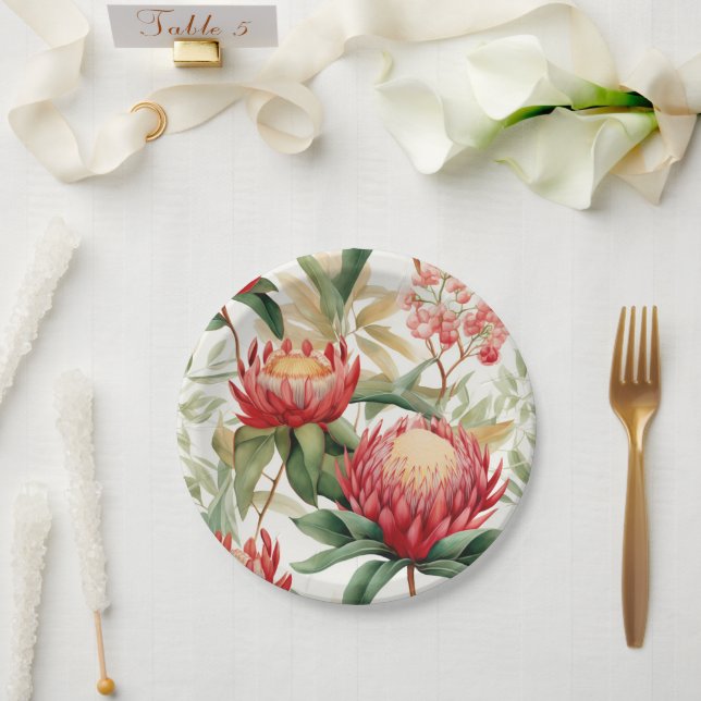 Australian Native Protea Flower II Paper Plates (Wedding)