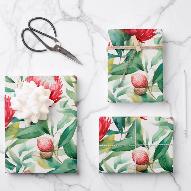 Australian Native Protea Flower Wrapping Paper Sheets (Front)