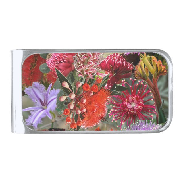 Australian Native Wild Flowers Silver Finish Money Clip (Front)