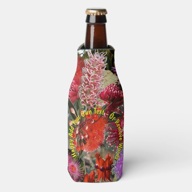 Australian Native Wild Flowers Stubby Holder Bottle Cooler (Bottle Front)
