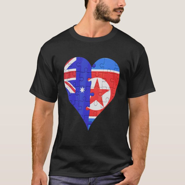 Australian North Korean Flag Heart T-Shirt (Front)