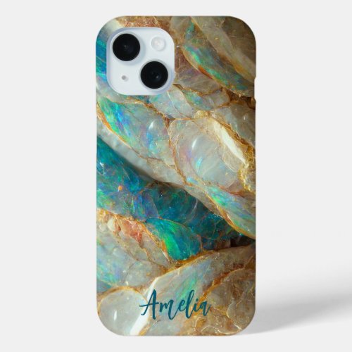 Australian Opal Stone Texture Luxury Personalized iPhone 15 Case