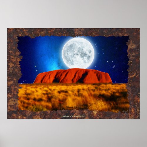 Australian Outback Ayers Rock Uluru Moon Art Poster