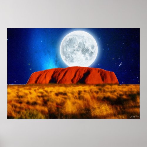 Australian Outback Ayers Rock Uluru Moon Art Poster
