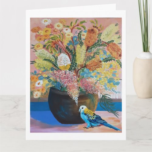 Australian Pale-headed Rosella & wildflowers Card