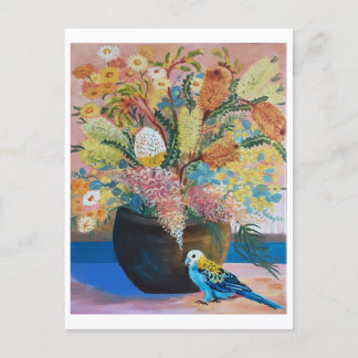 Australian Pale-headed Rosella & wildflowers Card