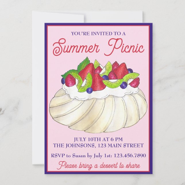 Australian Pavlova Fruit Meringue Dessert Food Invitation (Front)