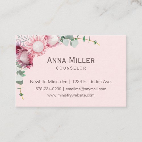 Australian Pink Floral Counseling Ministry Business Card