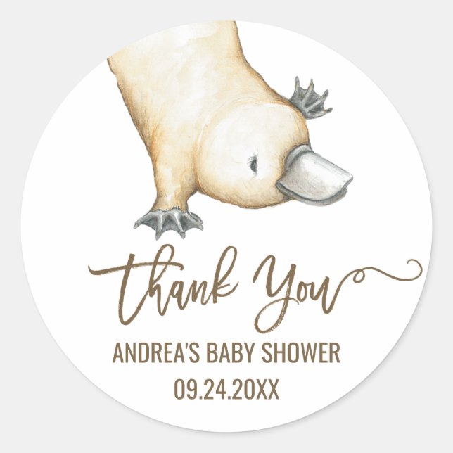 Australian Platypus Neutral Thank You Favor Classic Round Sticker (Front)