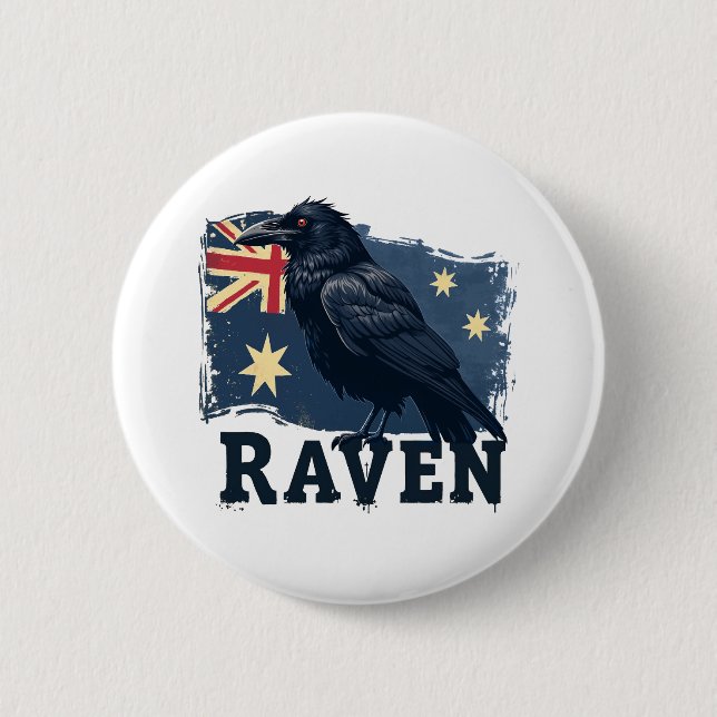 Australian Raven Corvus Coronoides Bird Button (Front)