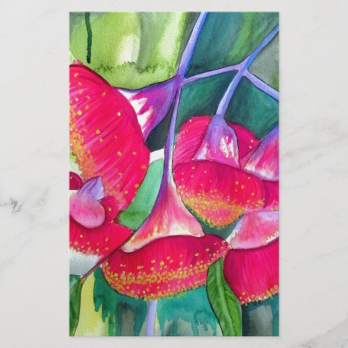 Australian red flowering gumnuts watercolor art