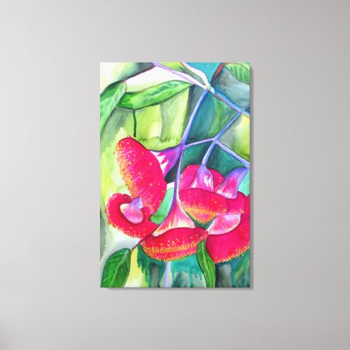 Australian red flowering Gumnuts watercolor art Canvas Print