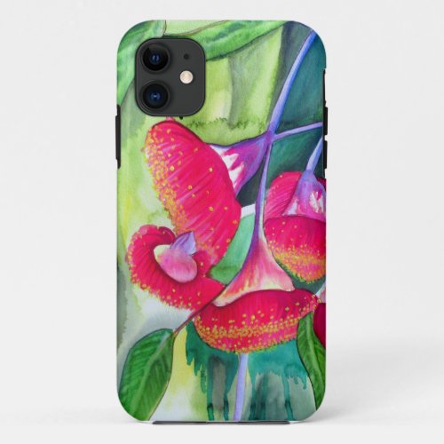 Australian red flowering gumnuts watercolor art iPhone 11 case