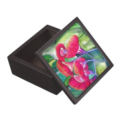 Australian red flowering gumnuts watercolor art gift box