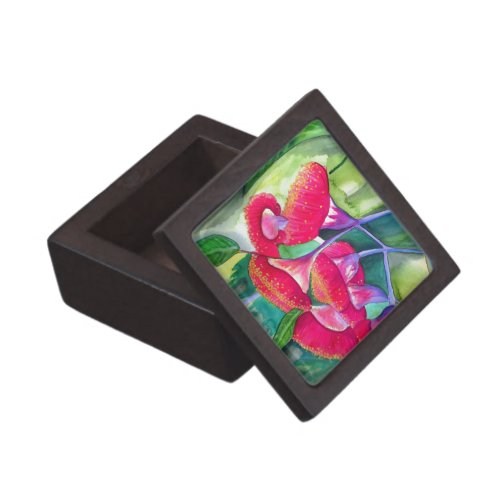Australian red flowering gumnuts watercolor art jewelry box