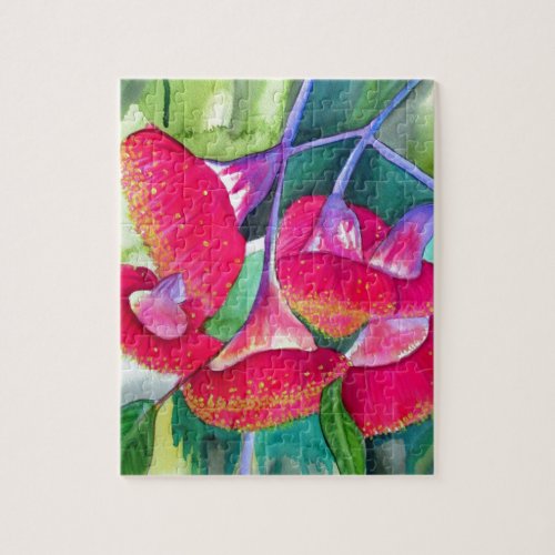 Australian red flowering gumnuts watercolor art jigsaw puzzle