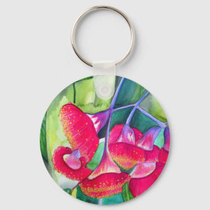 Australian red flowering gumnuts watercolor art keychain
