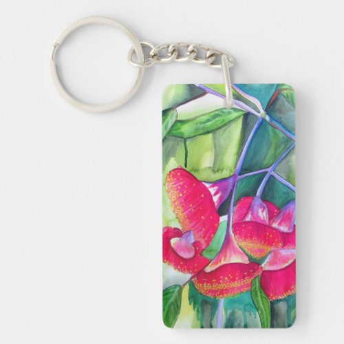 Australian red flowering gumnuts watercolor art keychain