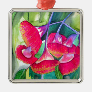 Australian red flowering gumnuts watercolor art metal ornament