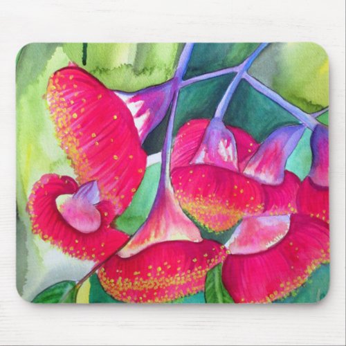 Australian red flowering gumnuts watercolor art mouse pad