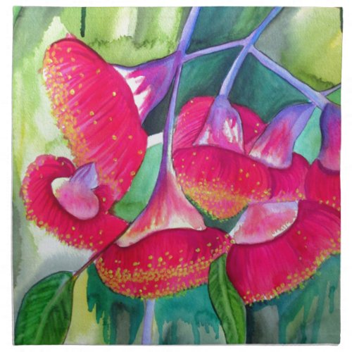 Australian red flowering gumnuts watercolor art napkin