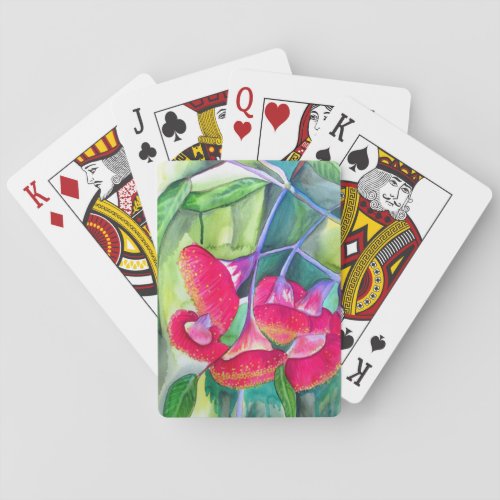 Australian red flowering gumnuts watercolor art poker cards