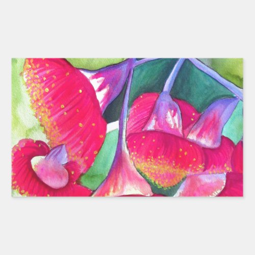 Australian red flowering gumnuts watercolor art rectangular sticker