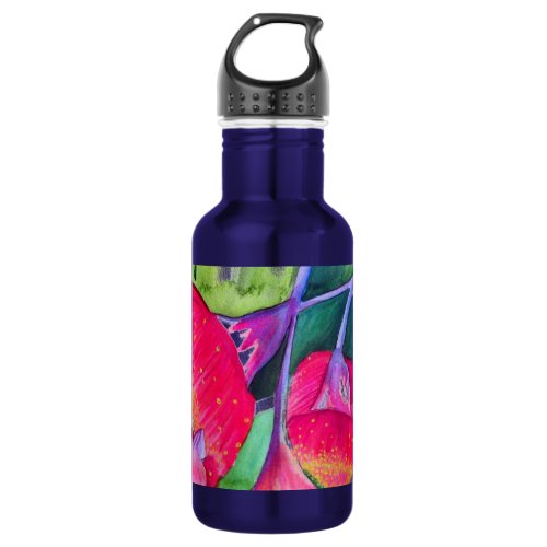 Australian red flowering gumnuts watercolor art stainless steel water bottle