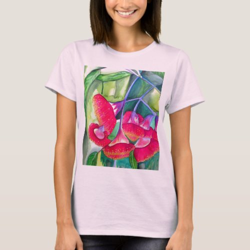 Australian red flowering gumnuts watercolor art T_Shirt