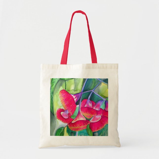 Australian red flowering gumnuts watercolor art tote bag (Front)