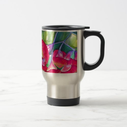 Australian red flowering gumnuts watercolor art travel mug