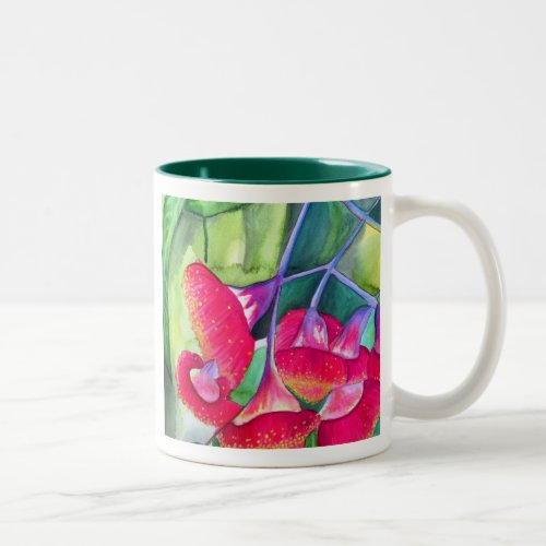 Australian red flowering gumnuts watercolor art Two_Tone coffee mug