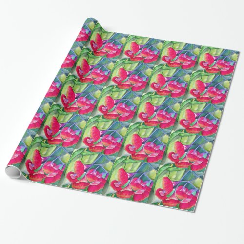 Australian red flowering gumnuts watercolor art wrapping paper