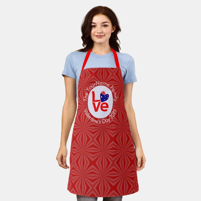 Australian Red LOVE Personalized Adult Apron (Worn)
