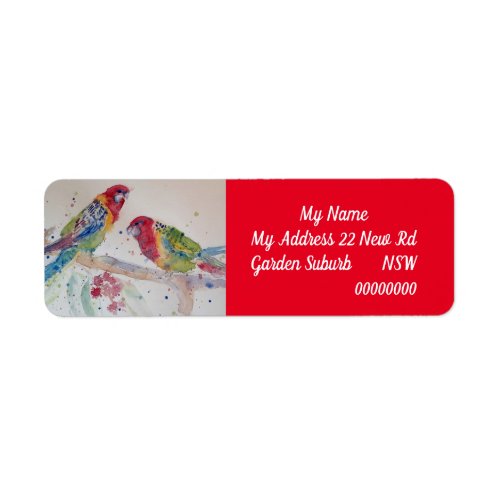 Australian Red Rosella Parrot Bird Watercolour Label
