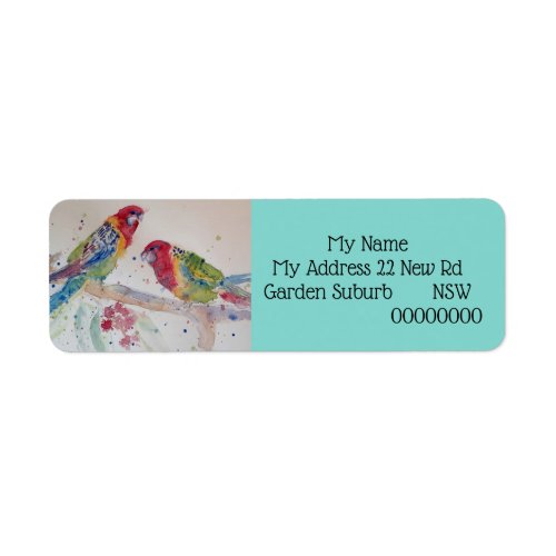 Australian Red Rosella Parrot Bird Watercolour Ret Label