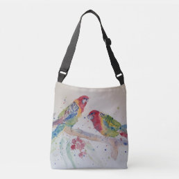 Australian Red Rosella Parrot Watercolour art Crossbody Bag