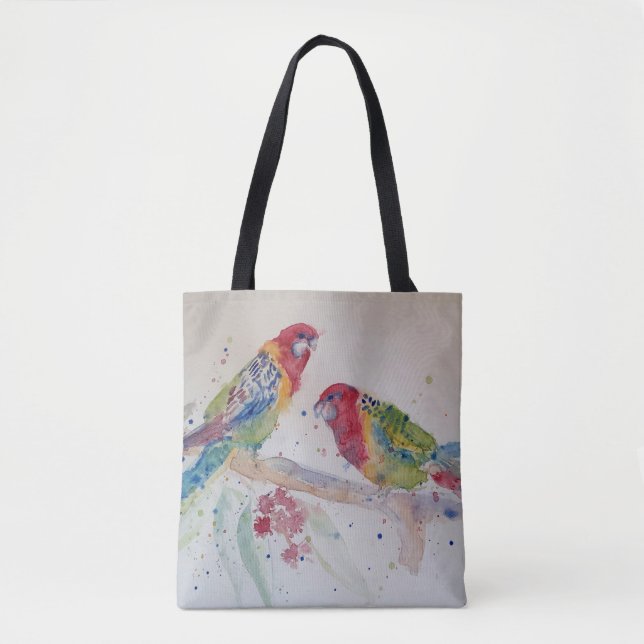 Australian Red Rosella Parrot Watercolour art Tote Bag (Front)