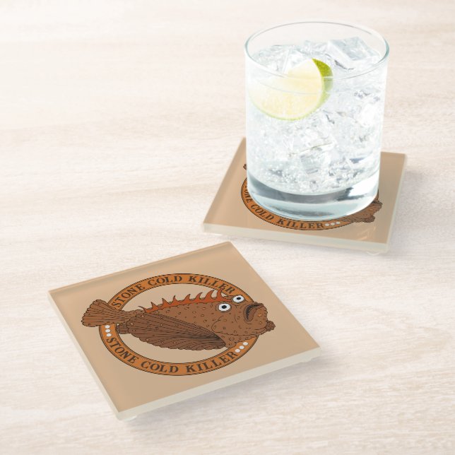 Australian Reef Stone Fish Funny Cartoon Glass Coaster (Angled)