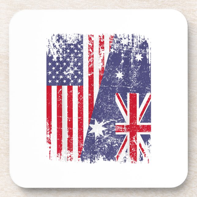 AUSTRALIAN ROOTS  Half American Flag AUSTRALIA  Beverage Coaster (Front)