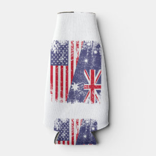 AUSTRALIAN ROOTS Half American Flag AUSTRALIA Bottle Cooler