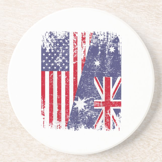 AUSTRALIAN ROOTS  Half American Flag AUSTRALIA  Coaster (Front)