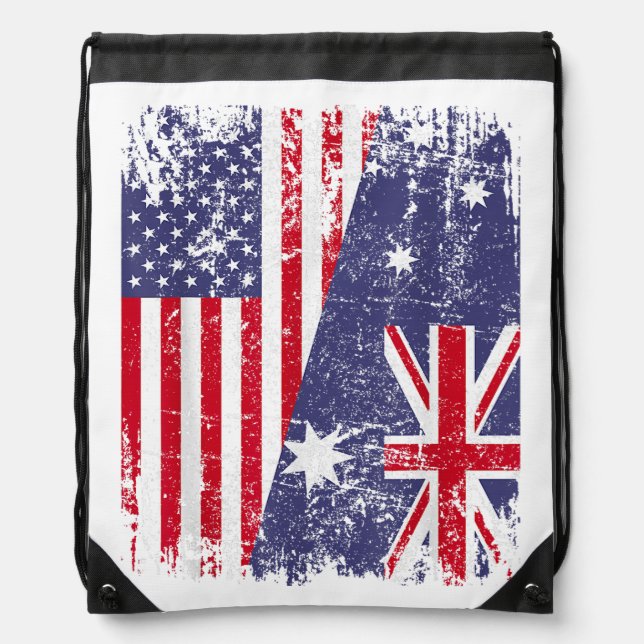 AUSTRALIAN ROOTS  Half American Flag AUSTRALIA  Drawstring Bag (Front)