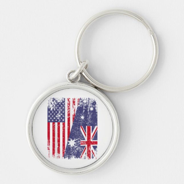 AUSTRALIAN ROOTS  Half American Flag AUSTRALIA  Keychain (Front)