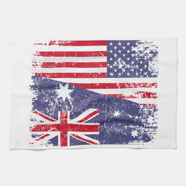 AUSTRALIAN ROOTS  Half American Flag AUSTRALIA  Kitchen Towel (Horizontal)