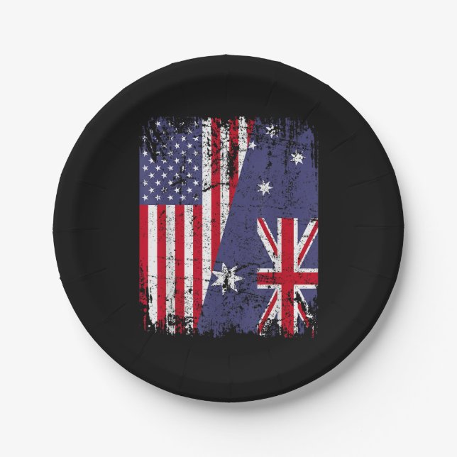 AUSTRALIAN ROOTS  Half American Flag AUSTRALIA  Paper Plates (Front)