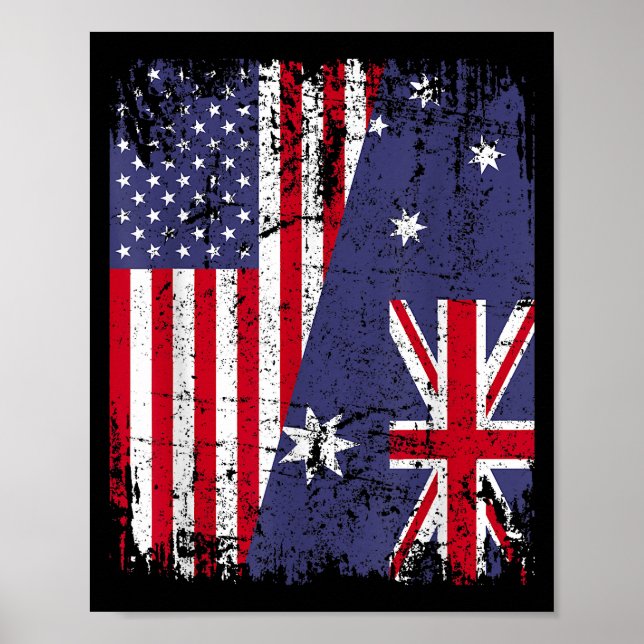 AUSTRALIAN ROOTS  Half American Flag AUSTRALIA  Poster (Front)