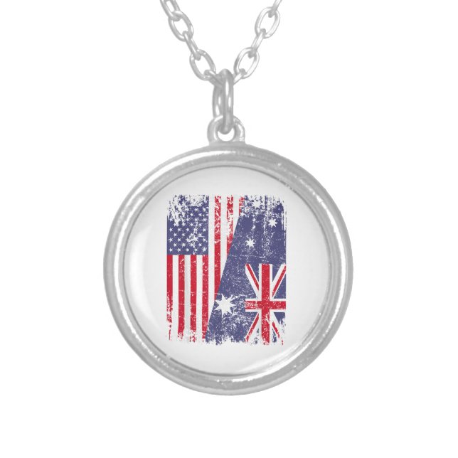 AUSTRALIAN ROOTS  Half American Flag AUSTRALIA  Silver Plated Necklace (Front)