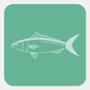 Australian Salmon Fish in Aqua on Mint Green Square Sticker