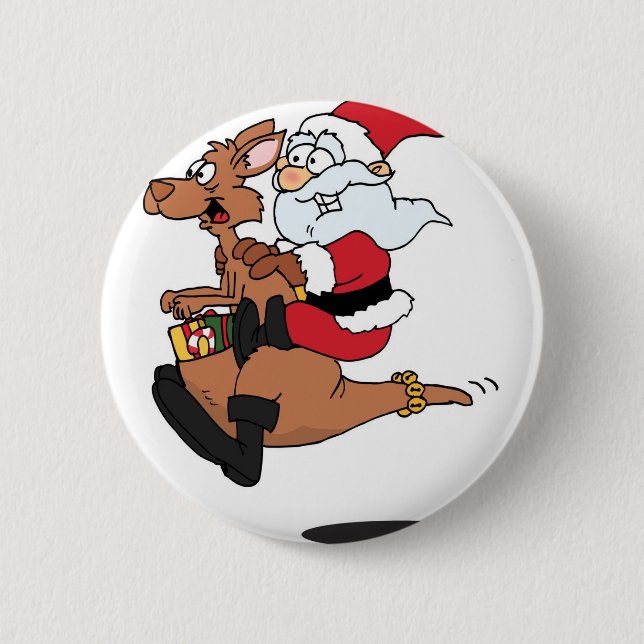 Australian Santa riding a Christmas kangaroo Button (Front)